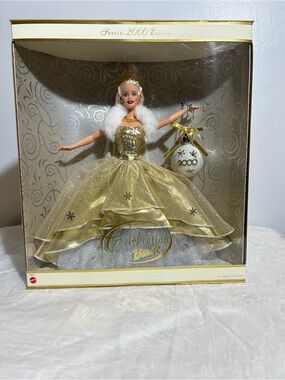 Barbie 2000s Gold and White Celebration Holiday Doll Costume with Ornament NIB